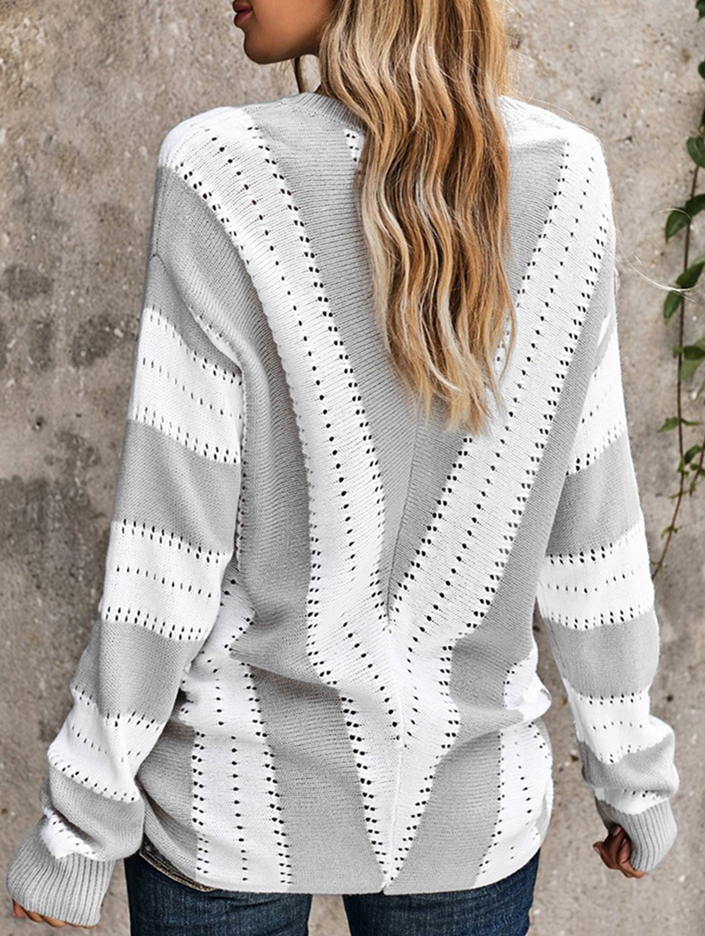 Fashion striped color-blocked pullover sweater