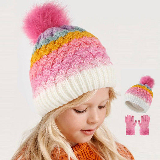 CHILDREN'S KNITTED HAT AND GLOVES TWO-PIECE SET