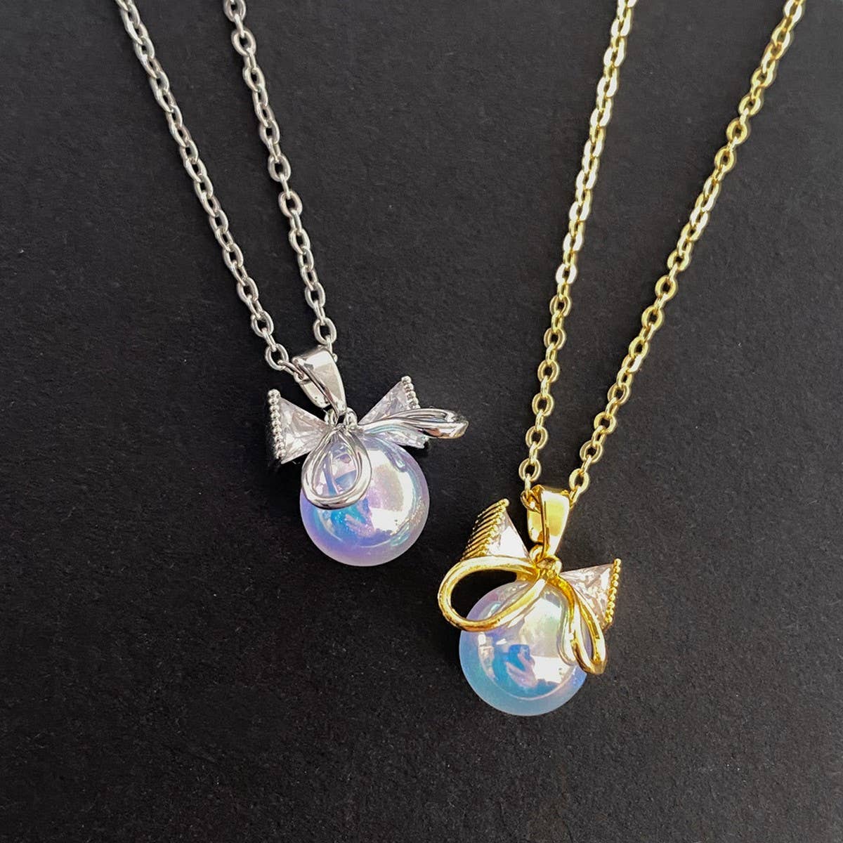 MERMAID PEARL BOW ZIRCON NECKLACE FOR WOMEN