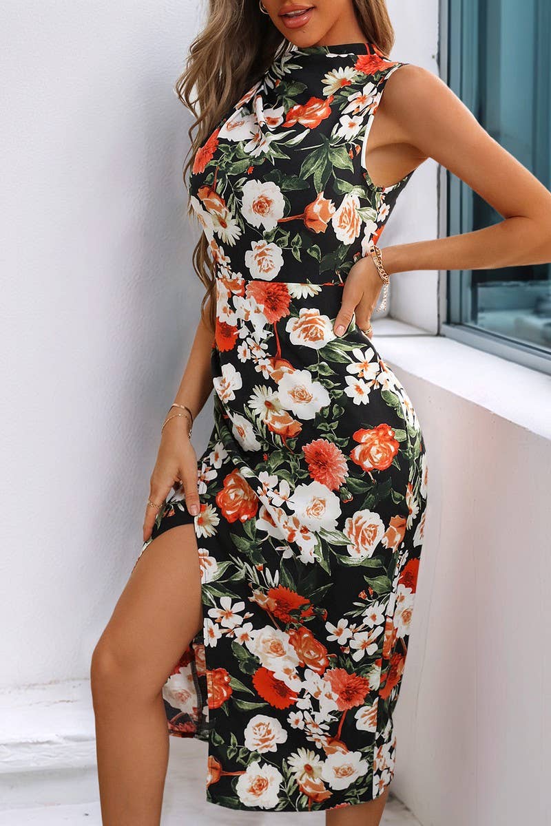 CWDMD4851_SUMMER SLEEVELESS SLIT HIGH WAIST SLIM DRESS
