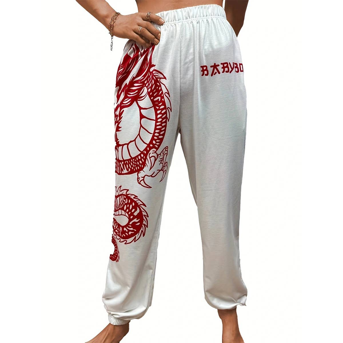 PRINTED ELASTICATED WAIST SPORTS HAREM PANTS