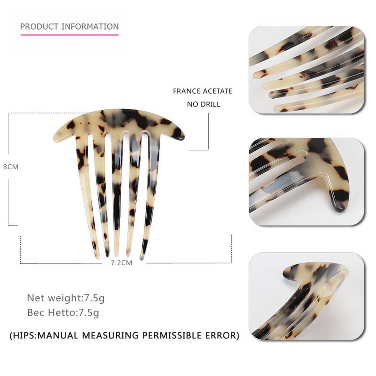 ACETATE PLATE HAIR COMB FIVE-TOOTH HAIRACCESSORIES_CWAHA4216