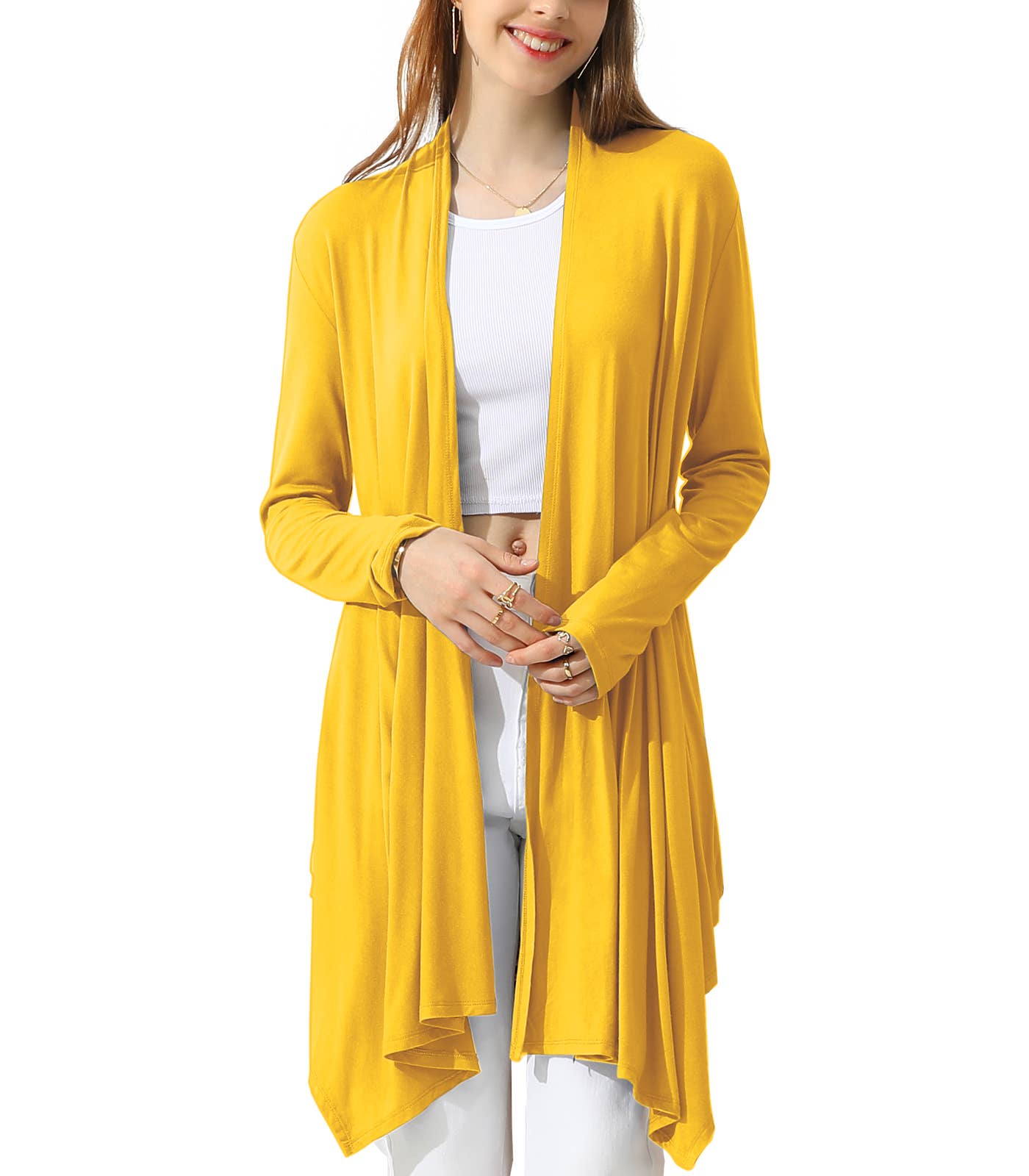 AWTL073_Long Sleeve Casual Open Front Long Cardigan