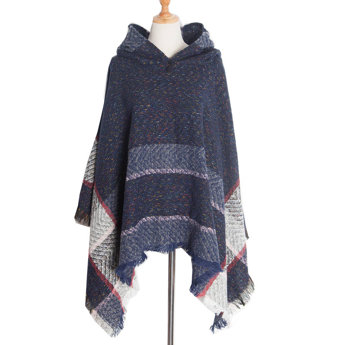 WOMEN HERRINGBONE PATTERN HOODED SHAWL