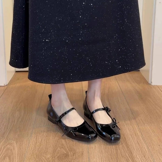 Silver Leather Mary Janes with Bow Strap