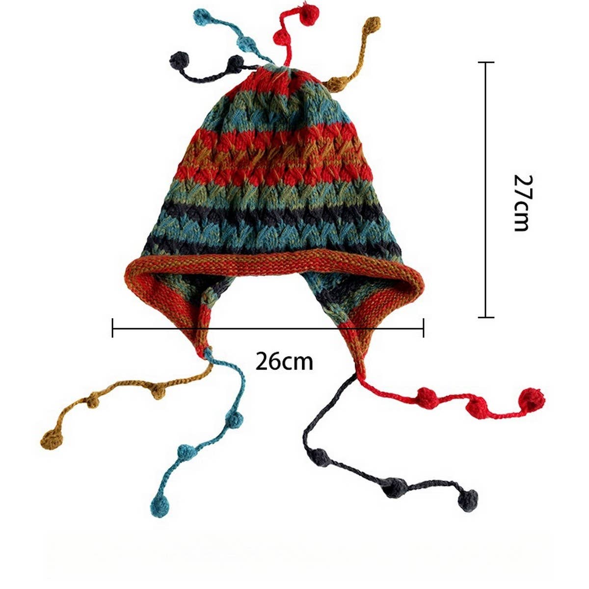 COLORFUL BALL EARFLAP LACE-UP TASSEL KNITTED HAT_CWAH2061