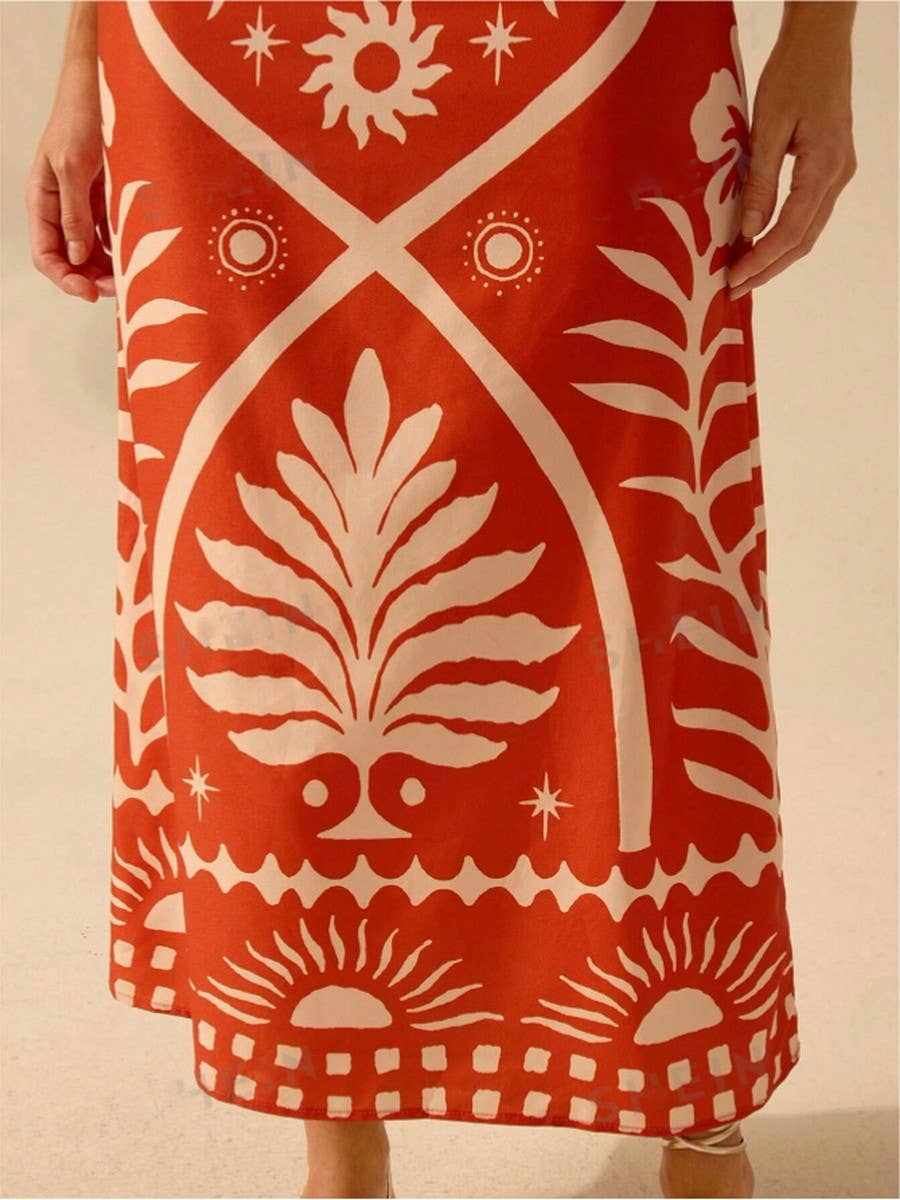 Printed short halter top fitted ultra maxi suit