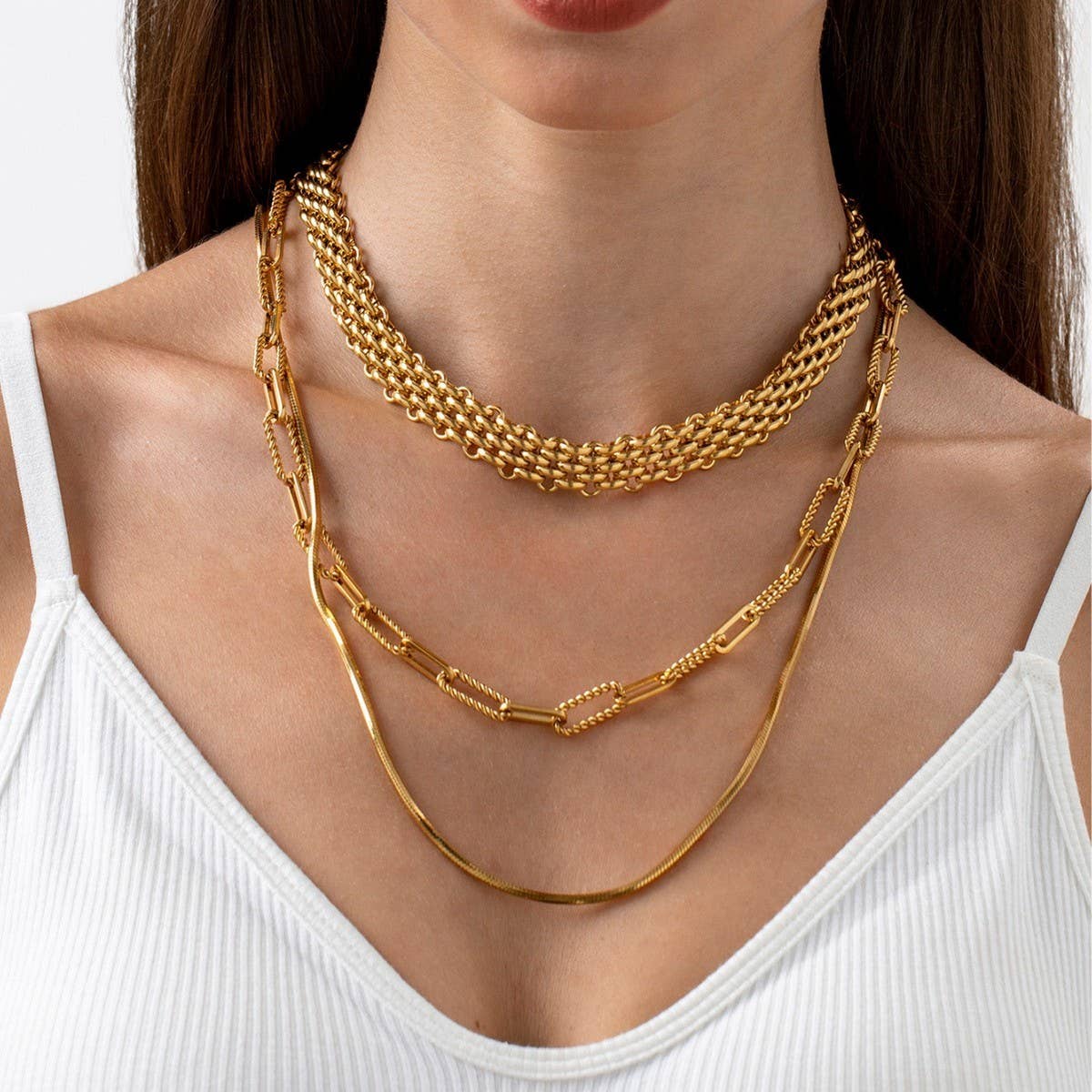 MULTI-LAYERED 18K GOLD-PLATED NECKLACE