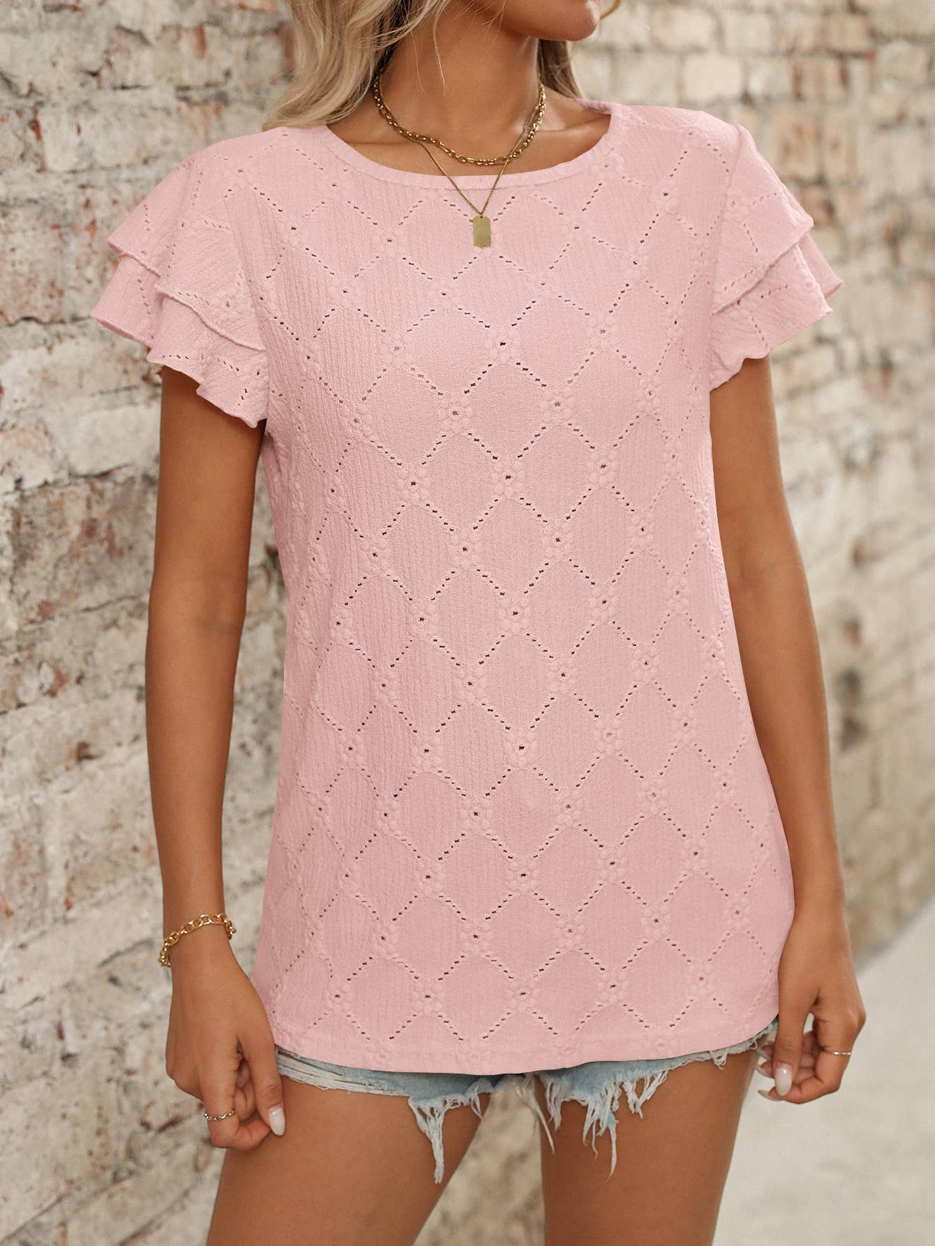 Solid-color round-neck short-sleeved T-shirt