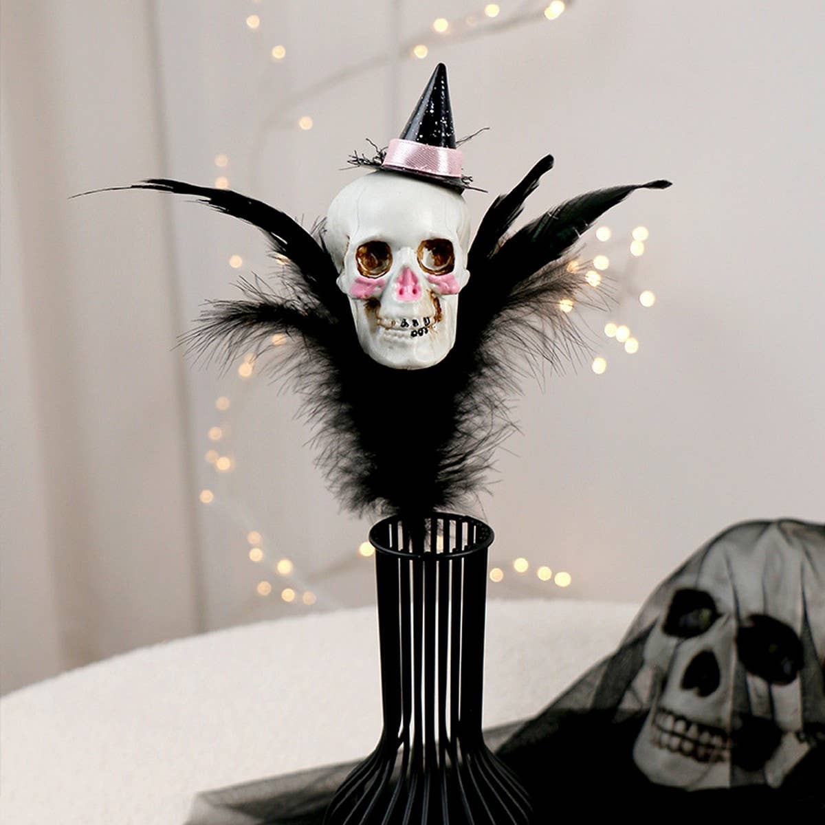 Feather Skull Pumpkin Halloween Bouquet Pick_CWMM9875