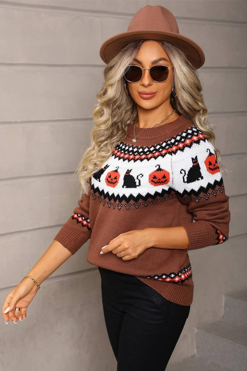 CWOSWL07569_HALLOWEEN PULLOVER KNITTED SWEATER TOP