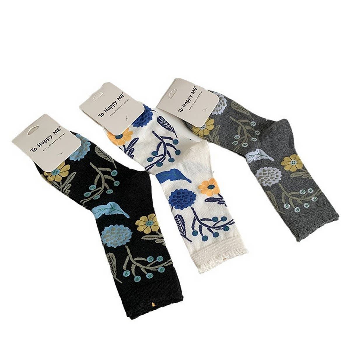 RETRO NICHE DESIGN PRINTED FLOWER SOCKS_CWMS0957