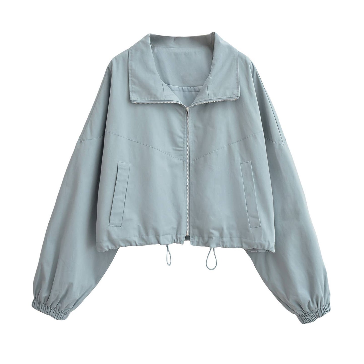 Stand-up collar zipper waist-cinching jacket