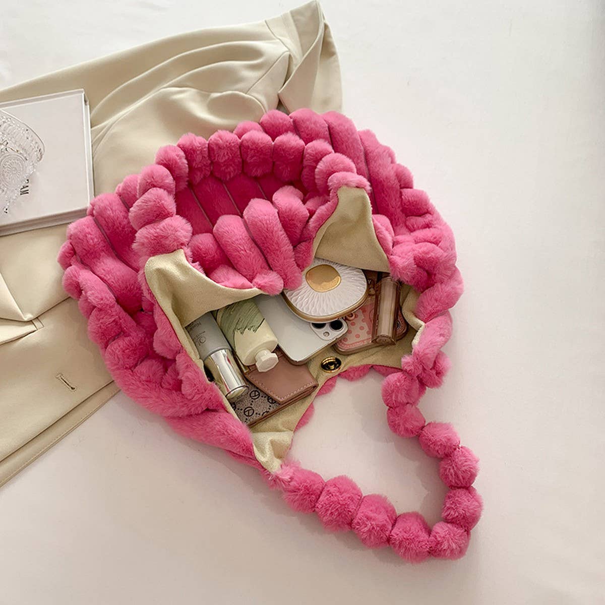 WINTER FASHION VERTICAL STRIPED SHOULDER PLUSH BAG_CWAB3957