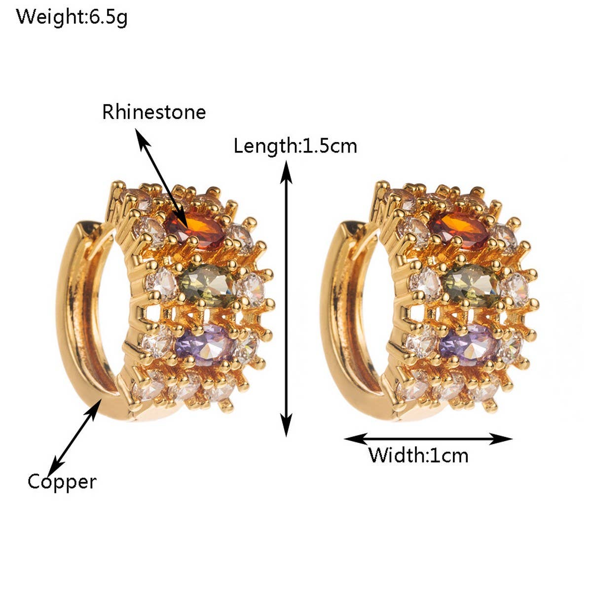 Colorful CZ Hollow Hoop Earrings Gold-Plated Brass