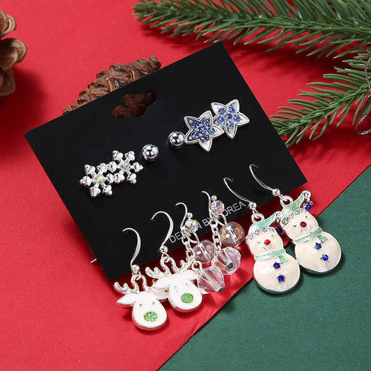 CHRISTMAS ALLOY EARRINGS AND PENDANT SET 6 PIECES