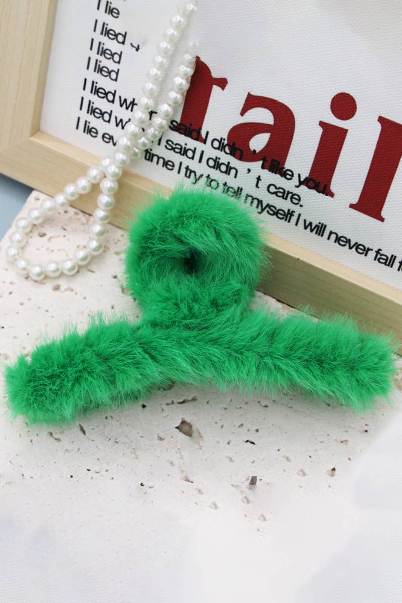 MULTICOLOR FAUX RABBIT FUR HAIR CLAW CLIP TWIST_CWAHA0153