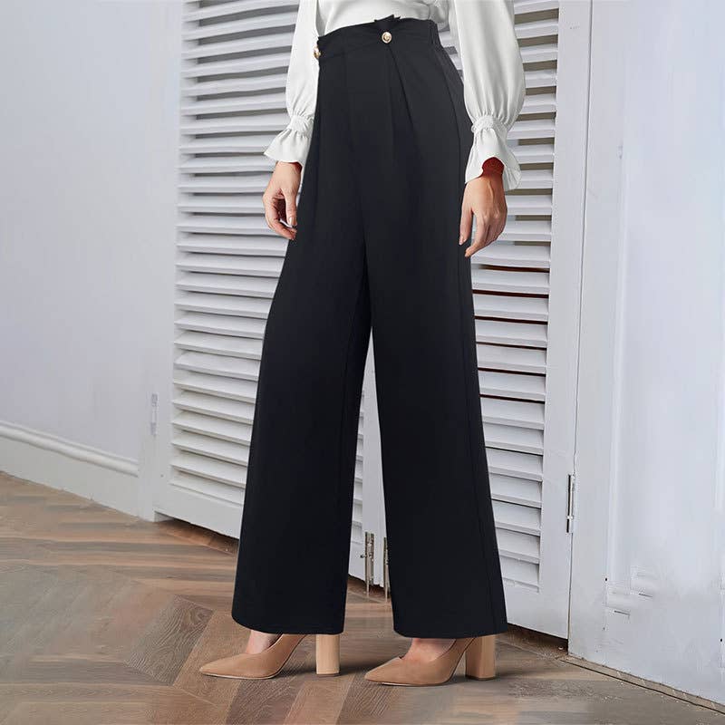 Elegant button-knitted stretch wide-leg pants