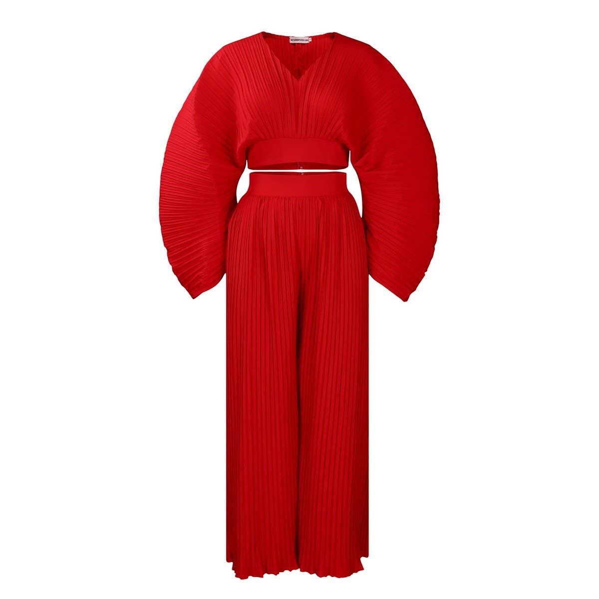 PLEATED V-NECK TOP AND WIDELEG PANTS TWO-PIECE SET_CWSTB1138