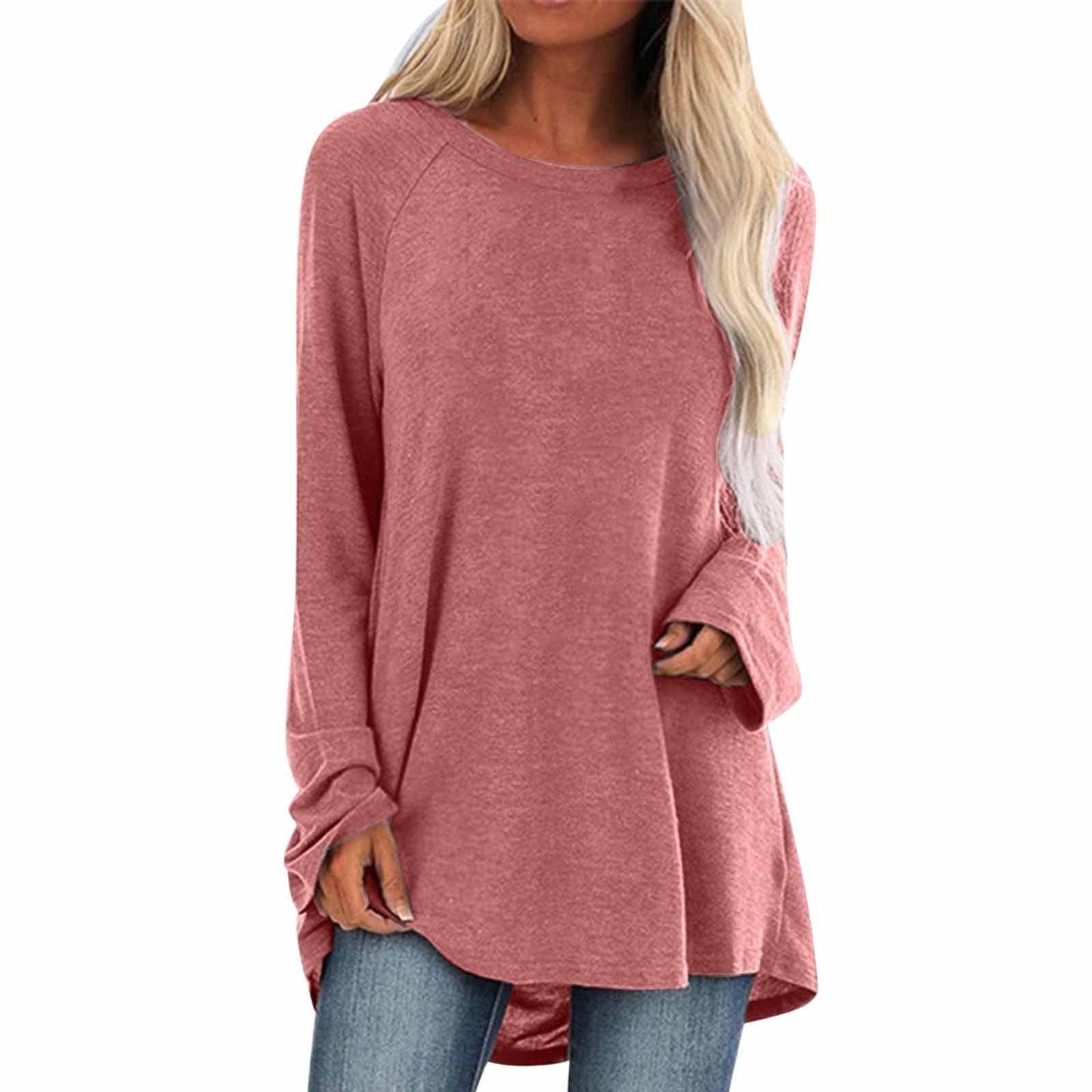SOLID COLOR LOOSE LONG LONG-SLEEVED T-SHIRT