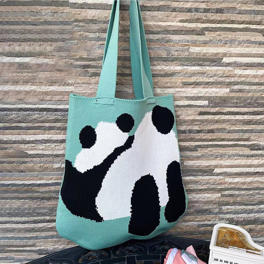 WOMEN CASUAL PANDA KNITTED HANDBAG SHOULDER BAG_CWAB0850