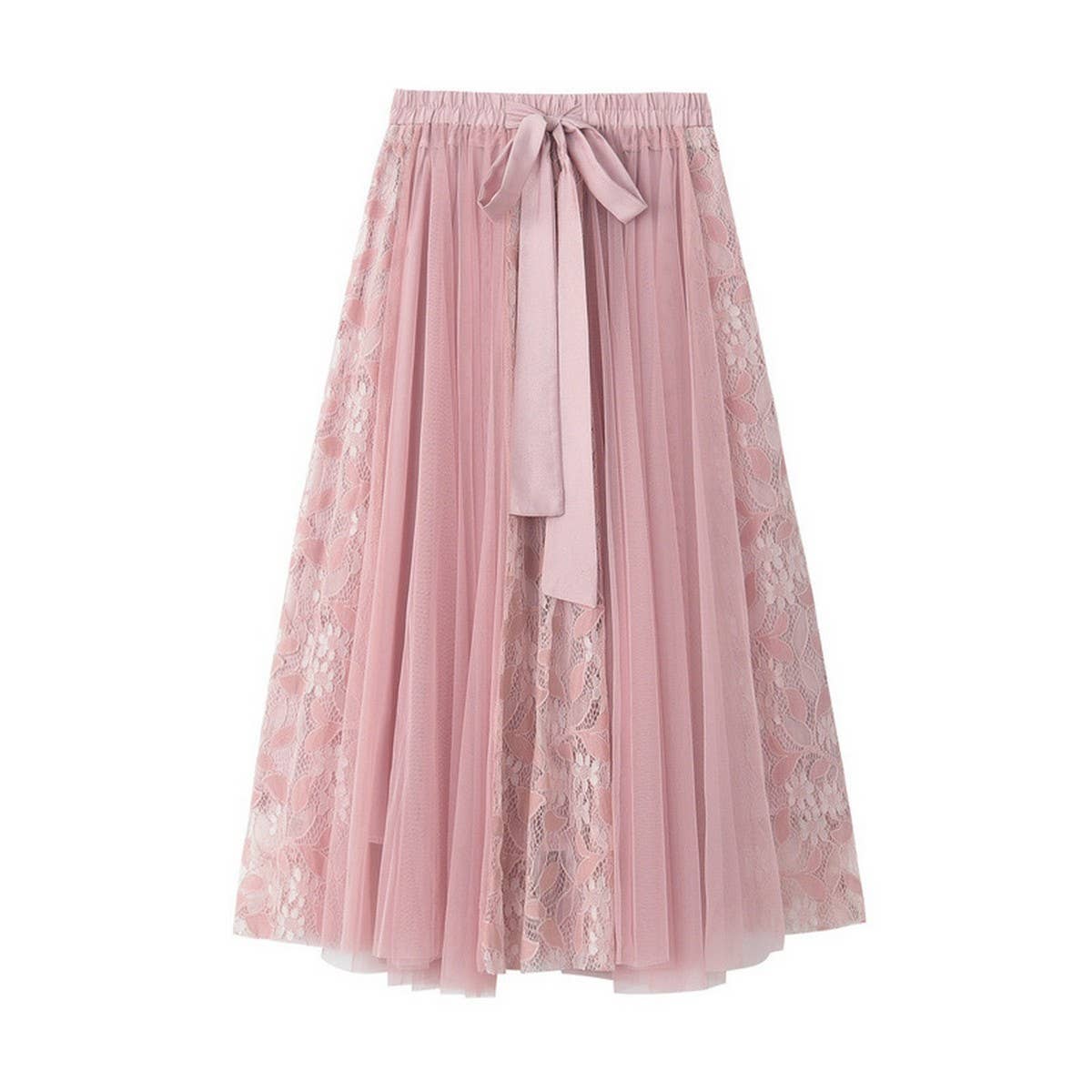Lace Bow Tie Tulle Skirt with Embroidered Details