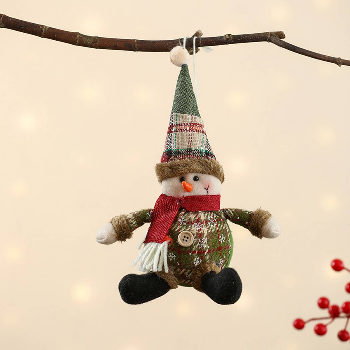 CHRISTMAS PLAID FABRIC DOLL PENDANT