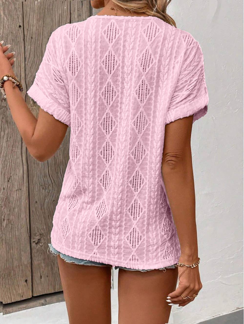 V-neck solid color loose short-sleeved T-shirt