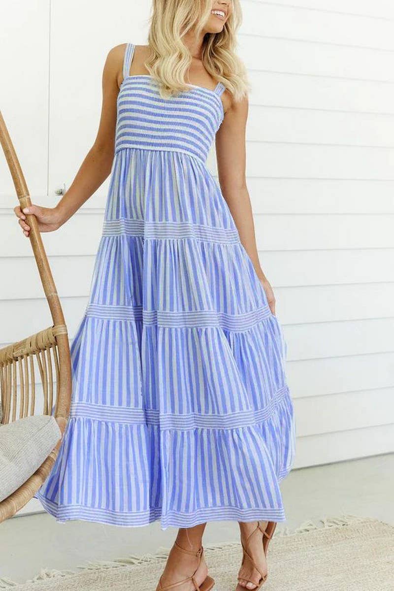 CWDMD5956_STRIPED PRINT SPAGHETTI STRAP VACATION DRESS