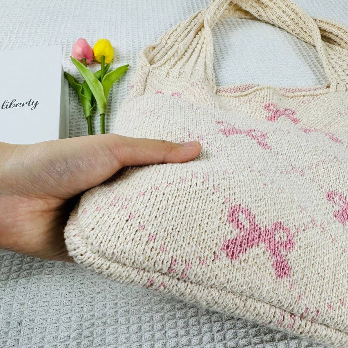 CWAB4567_BOW KNIT LARGE CAPACITY TOTE BAG