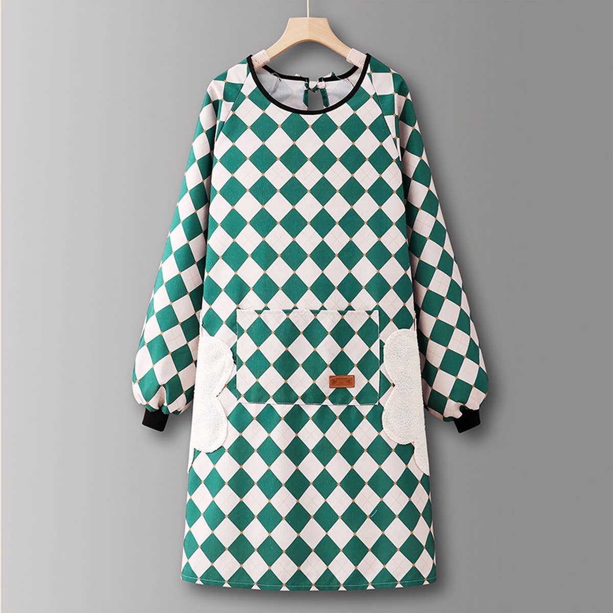 Checkered Cotton Long Sleeve Kitchen Work Apron _CWMM6693