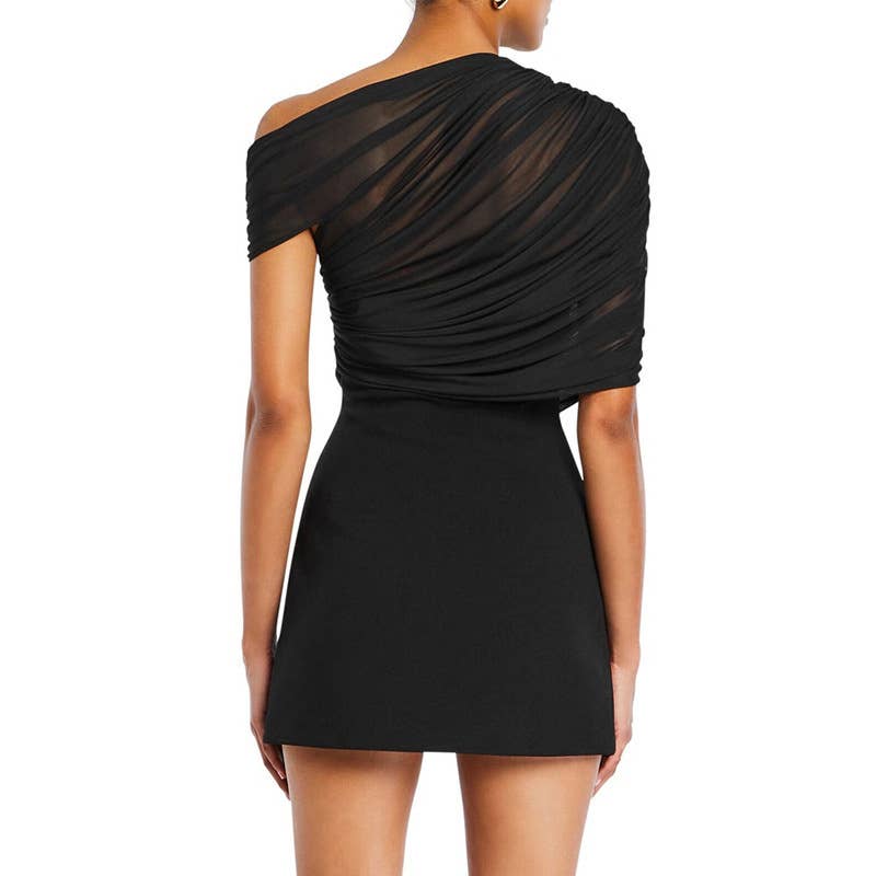 Sheer Mesh One-Shoulder Bodycon Dress
