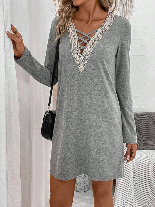V-NECK LOOSE SLIMMING SOLID COLOR SHIFT DRESS