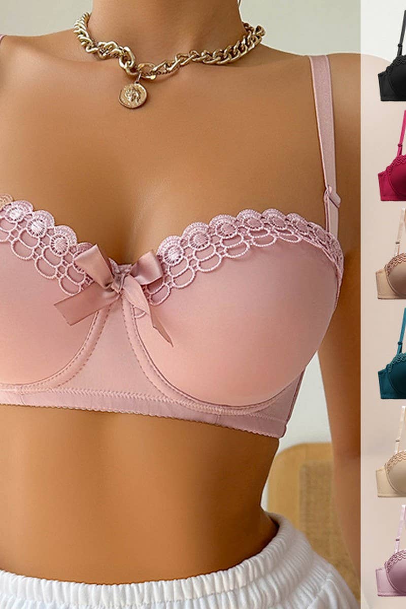 CWMU00277_EMBROIDERED BUTTERFLY UNDERWIRE PUSH UP BRA