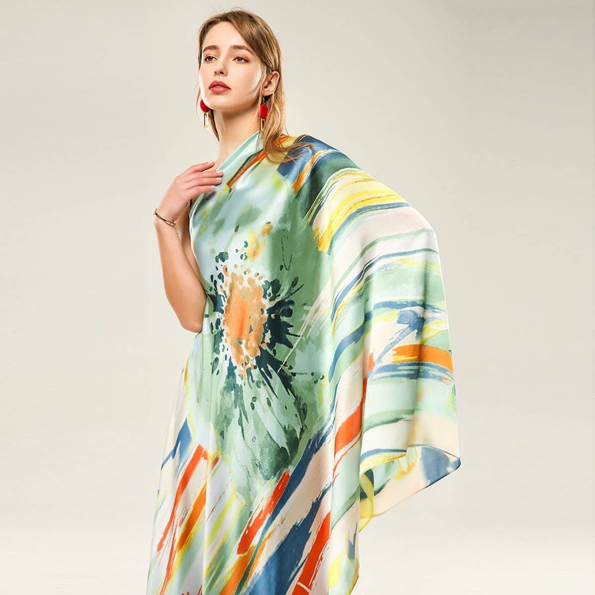 Lily Print Silk Scarf - Graffiti Style for Women