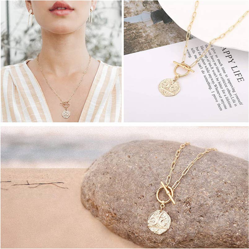 Gold Medal Moon and Star Pendant necklace