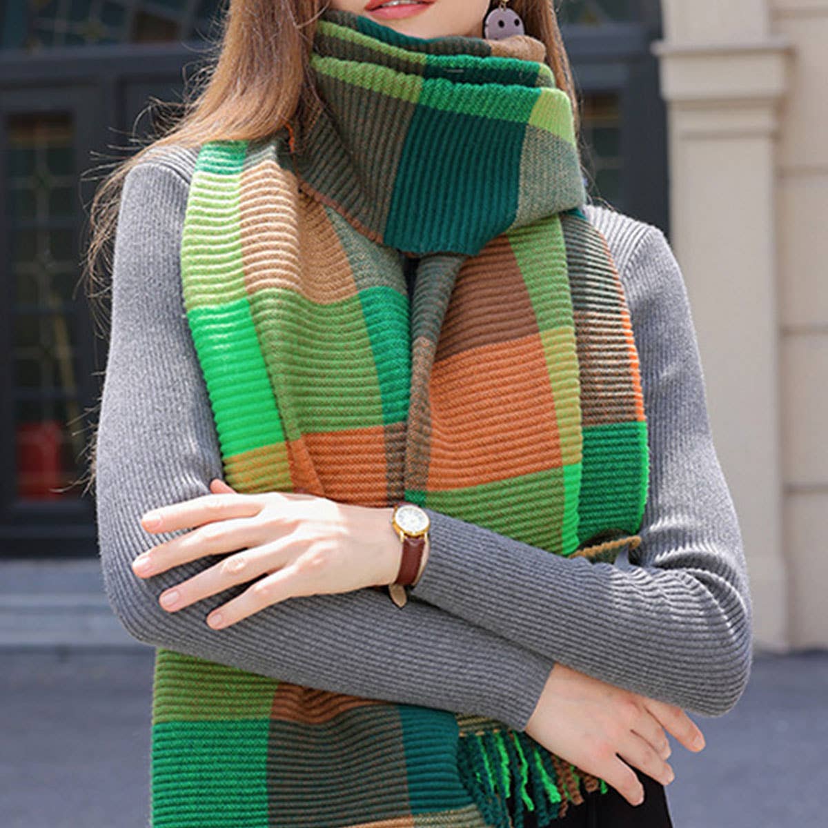 Crinkle Plaid Winter Scarf ? Unisex Soft Wrap