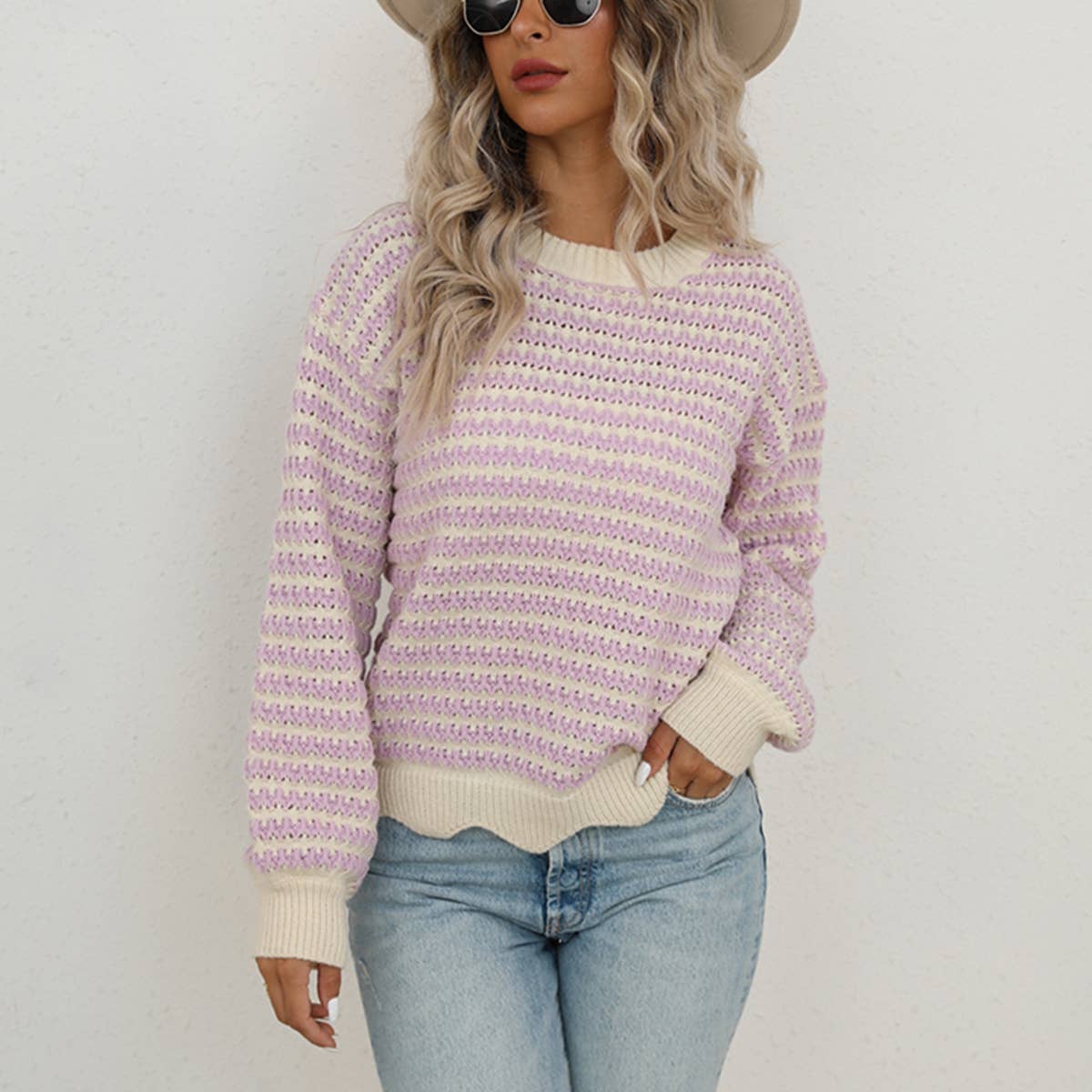 FASHION HOLLOW-OUT PLUS SIZE PULLOVER SWEATER