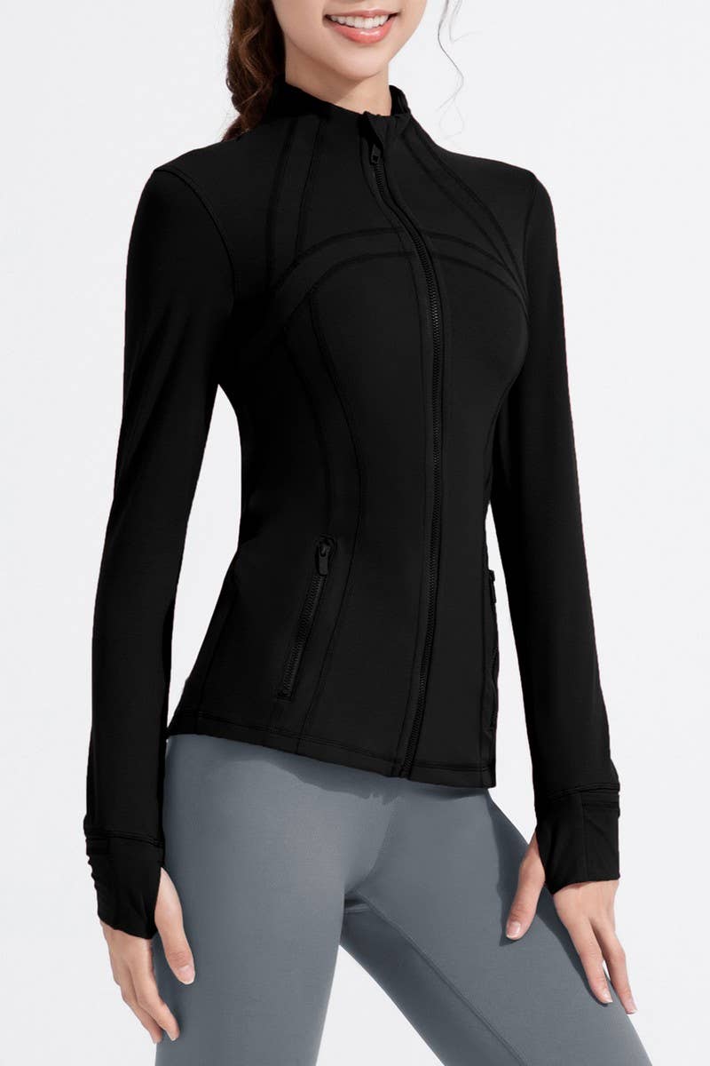 CWOCO1026_STAND COLLAR SPORTS LONG SLEEVE ZIP UP COAT