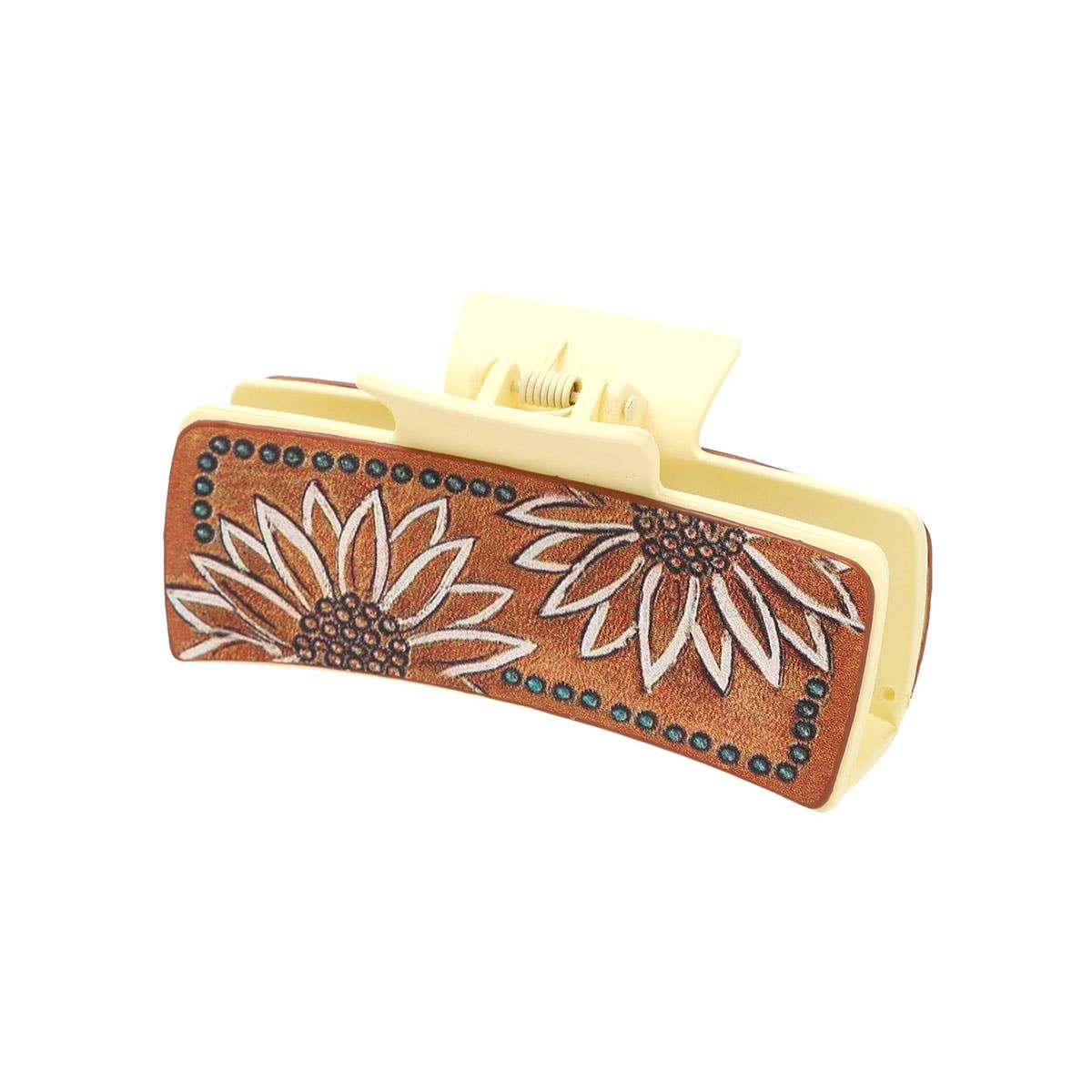 LEATHER SUNFLOWER PATTERN WESTERN HAIR CLAW CLIPS
