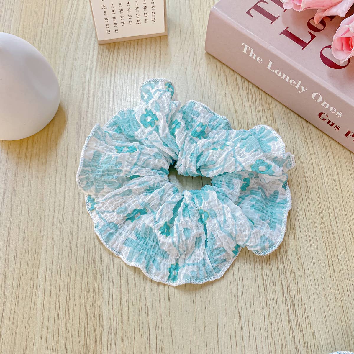 SMALL FLORAL PLEATED VERSATILE HAIR TIE_CWAHA1093
