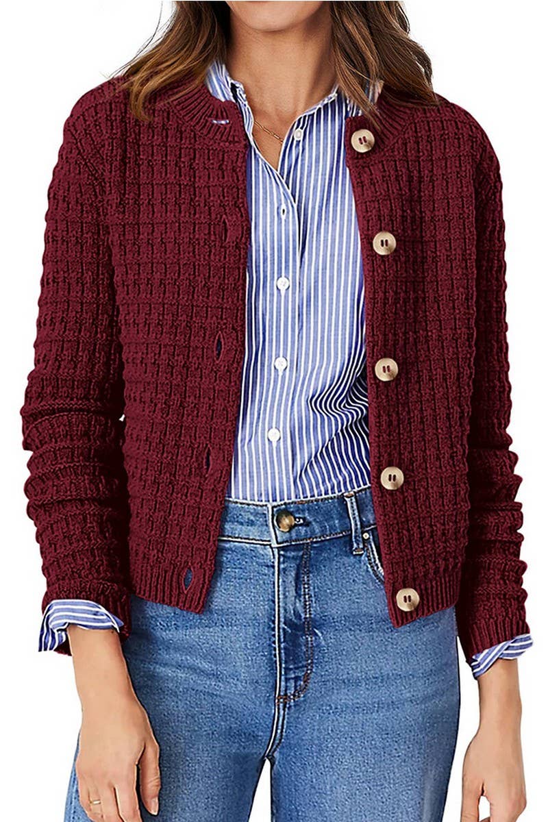 CWOCAL00612_SOLID COLOR KNIT CARDIGAN CASUAL SWEATER