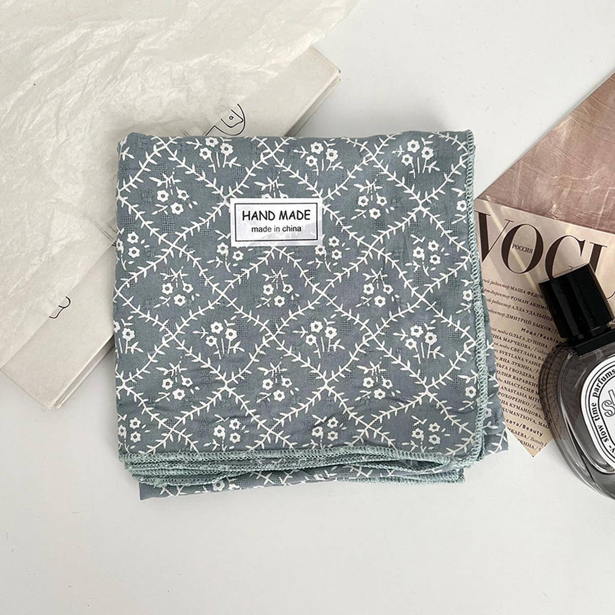 Floral Cotton Linen Square Scarf for Women