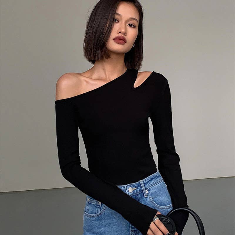 Sexy one-shoulder solid color slim bottom shirt