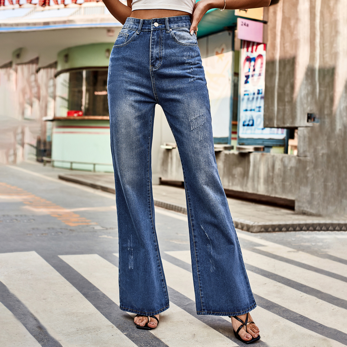 Classic Flare Jeans ? Mid Waist Washed Denim