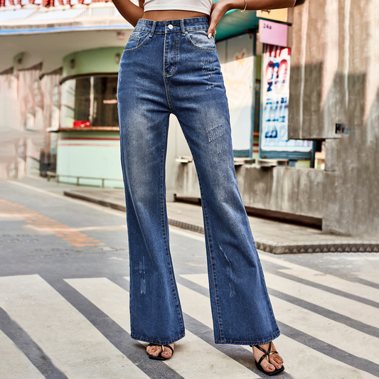 Classic Flare Jeans ? Mid Waist Washed Denim