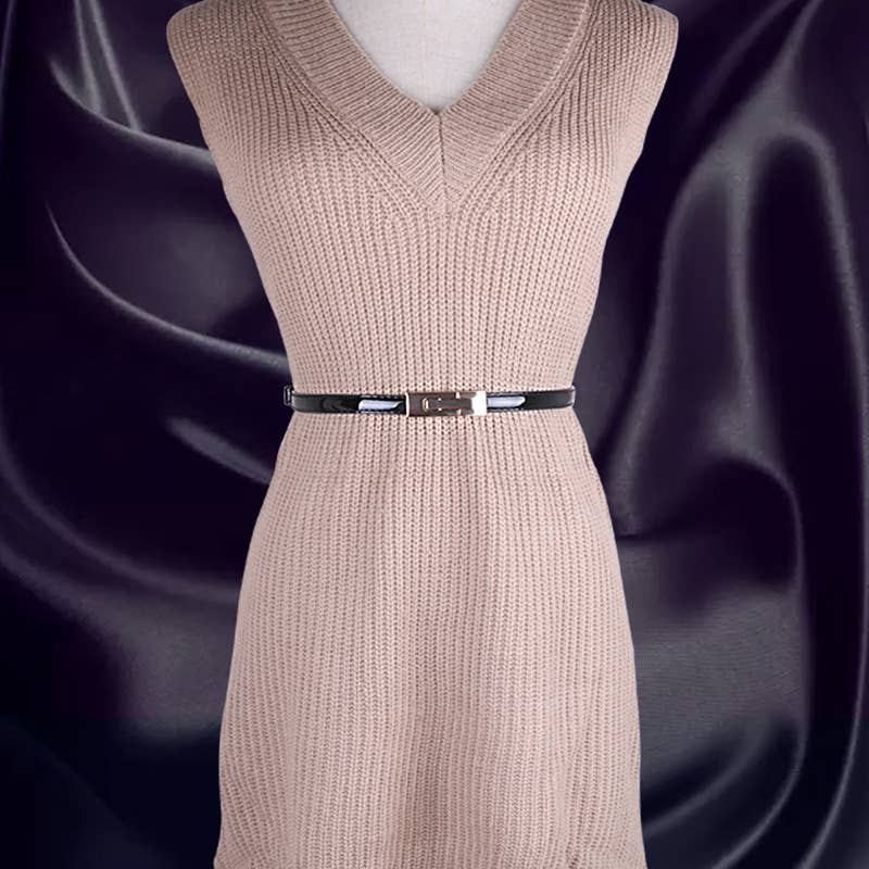 The trendy button-down adjustment thin waist belt