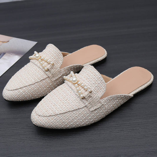 FASHION CASUAL PEARL FLAT BOTTOM MULES_CWSHF0039