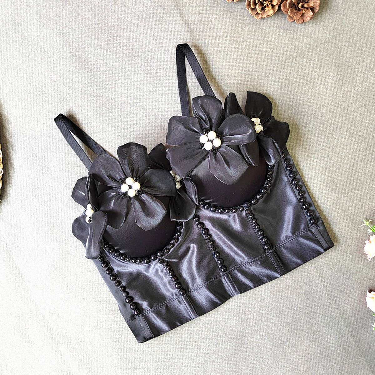 FRESH AND SWEET FLOWER PEARL HERRINGBONE CORSET