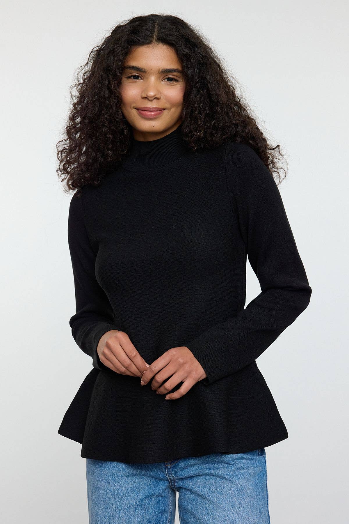 Semi-high-neck solid color loose knitted sweater